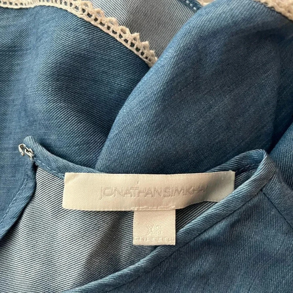 Jonathan Simkhai Blue Lace Inset Trumpet Sleeve Chambray Blouse Size XS - Picture 9 of 9